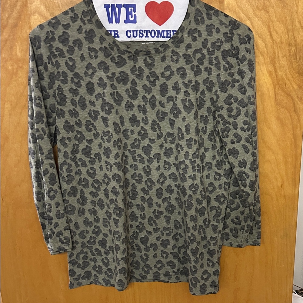 Lucky Brand Olive Leopard Print Top